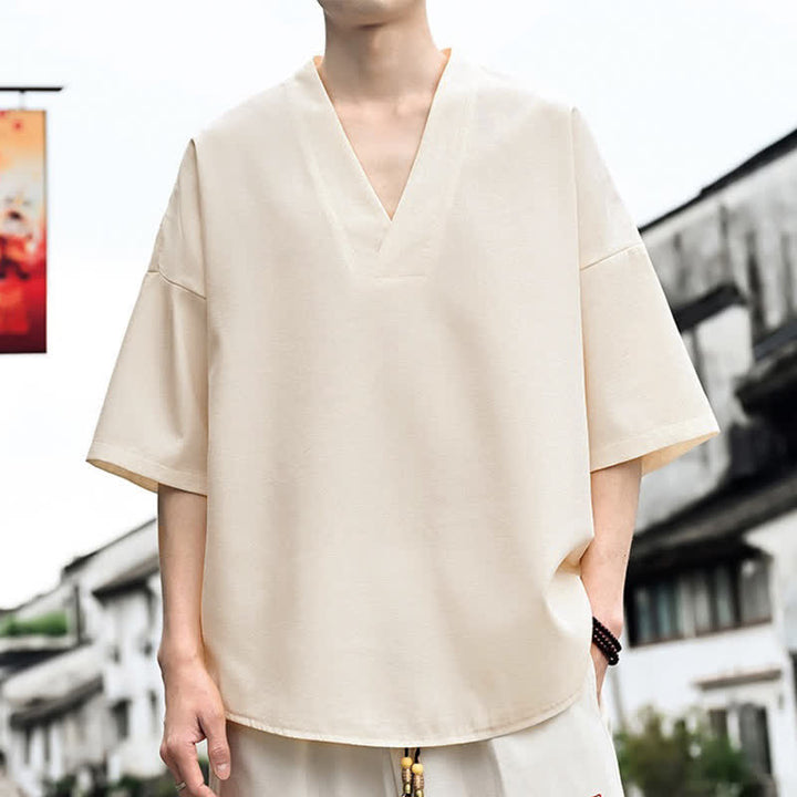 Buddha Stones Summer Minimalist Casual Side Slit Solid Men's Short Sleeve T-Shirts - image 1