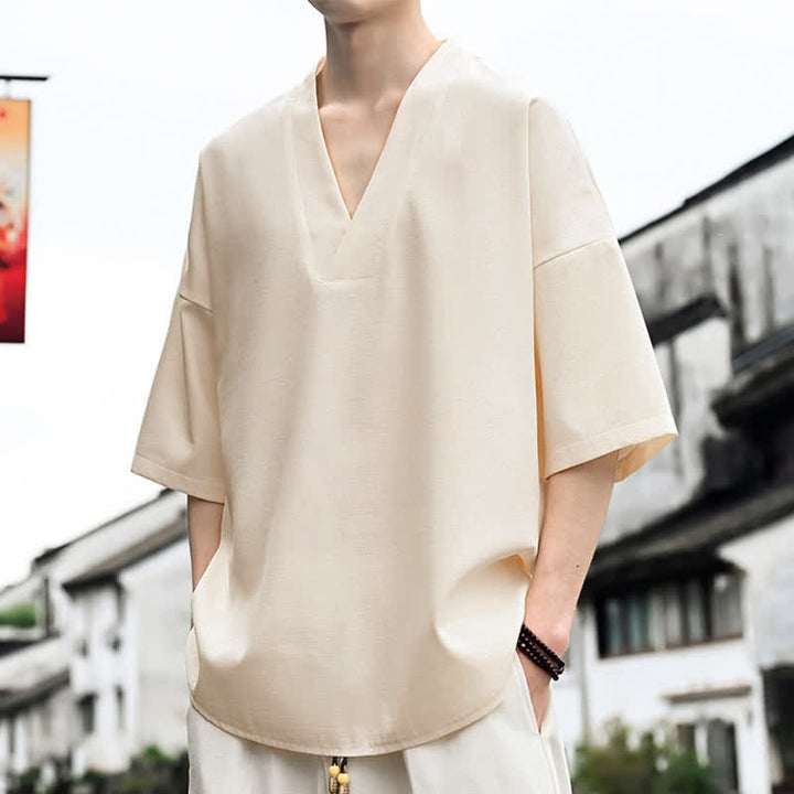 Buddha Stones Summer Minimalist Casual Side Slit Solid Men's Short Sleeve T-Shirts - image 4