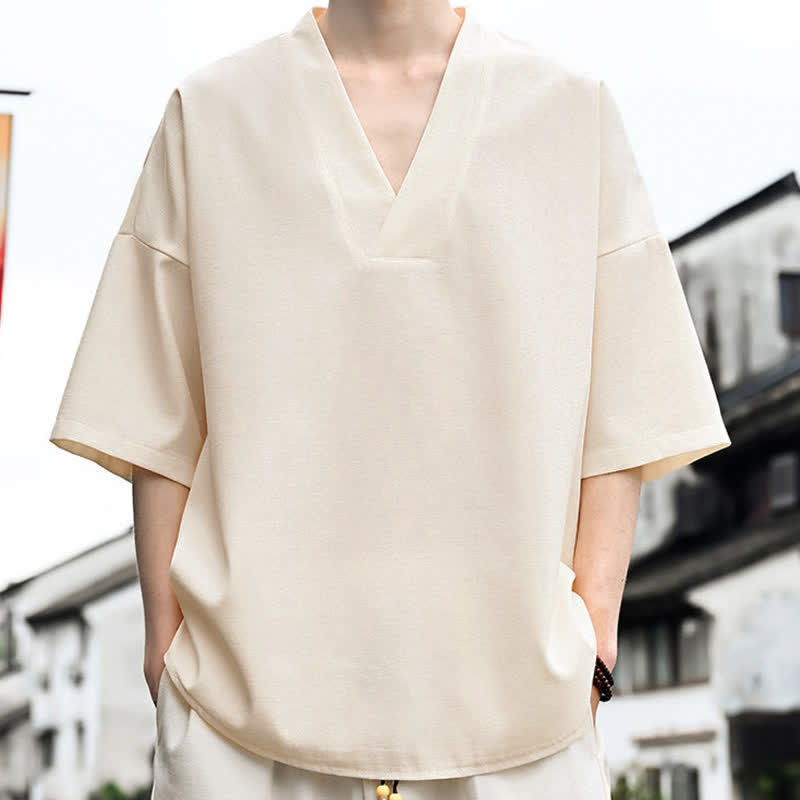 Buddha Stones Summer Minimalist Casual Side Slit Solid Men's Short Sleeve T-Shirts - image 6