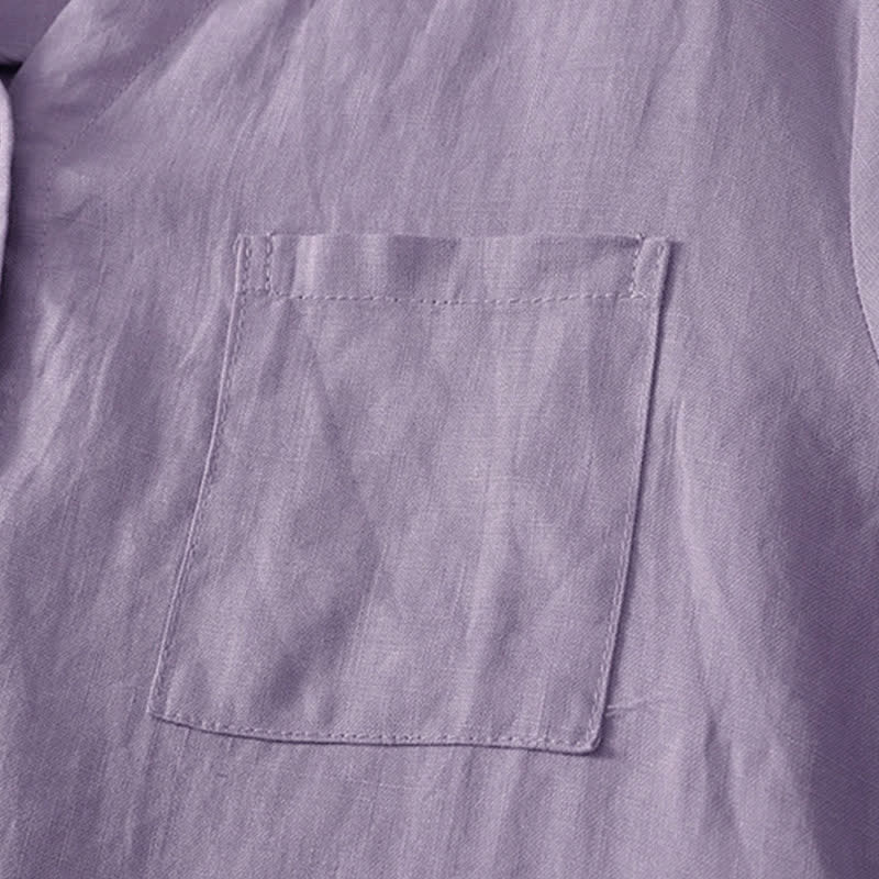 Buddha Stones Summer Casual Minimalist Button-Up Solid Women's Short Sleeve Shirts With Pocket - image 2