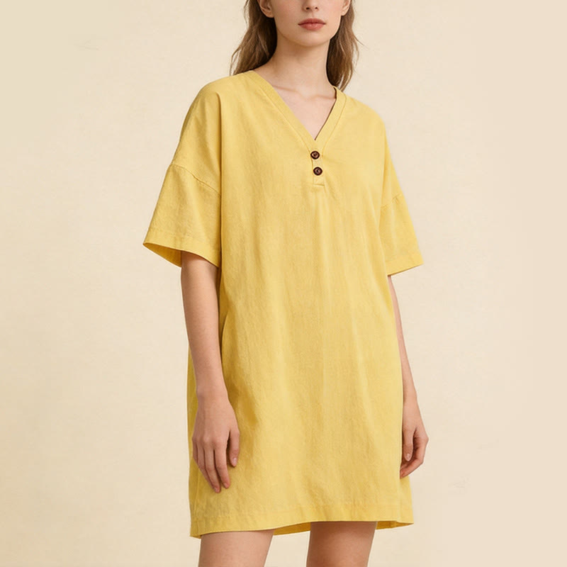 Buddha Stones Summer Casual Minimalist Button-Up Solid Women's Short Sleeve Dresses - image 9