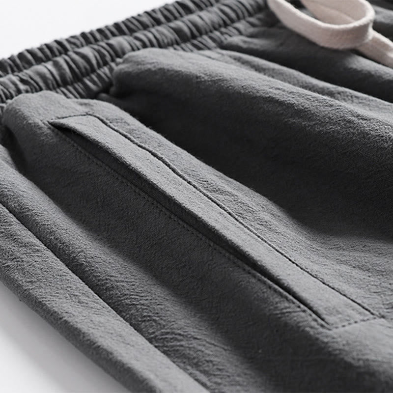 Buddha Stones Summer Casual Drawstring Elastic Waist Solid Ankle Pants Men's Tapered Pants With Pockets - image 5