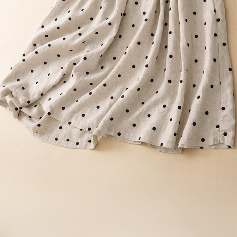 Buddha Stones Summer Casual Vintage Drawstring Polka Dot Crew Neck Women's Summer Sleeveless Dress With Pocket - image 6