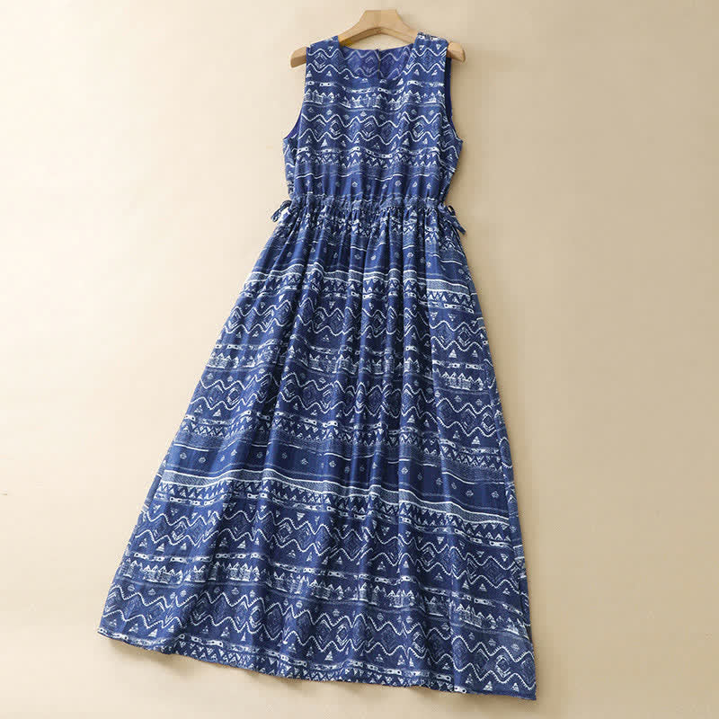 Buddha Stones Summer Boho Casual Blue wavy shape Geometric Women's Summer Sleeveless Dress With Pocket - image 2