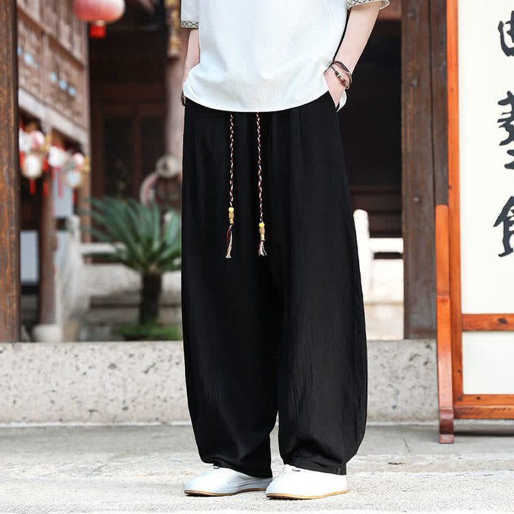 Buddha Stones Summer Casual Minimalist Drawstring Solid Ankle Pants Men's Straight Leg Pants With Pockets - image 8