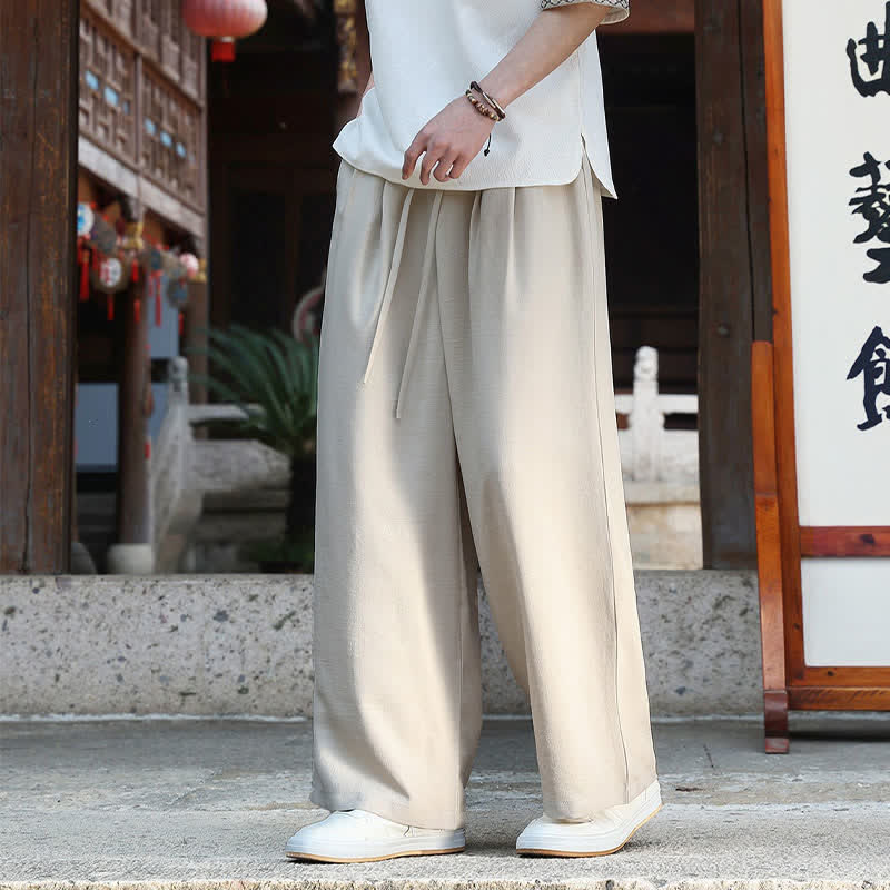 Buddha Stones Summer Casual Minimalist Drawstring Elastic Waist Solid Ankle Pants Men's Straight Leg Pants With Pocket - image 5