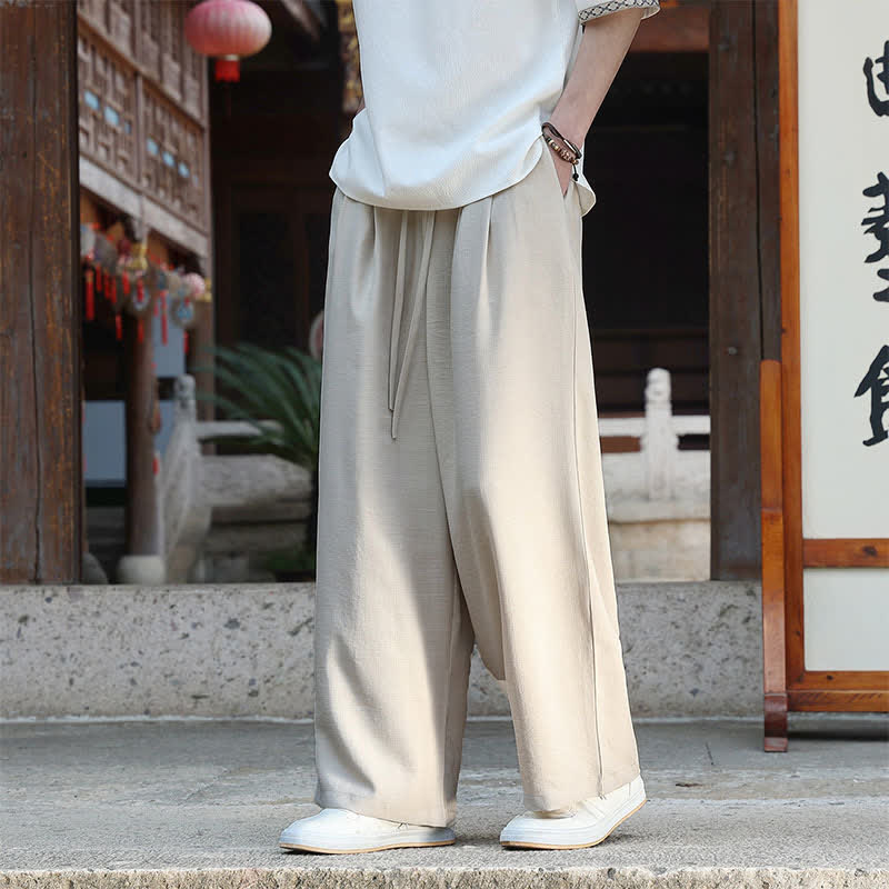 Buddha Stones Summer Casual Minimalist Drawstring Elastic Waist Solid Ankle Pants Men's Straight Leg Pants With Pocket - Beige - US/UK/AU46, EU56 (5XL) - image 0