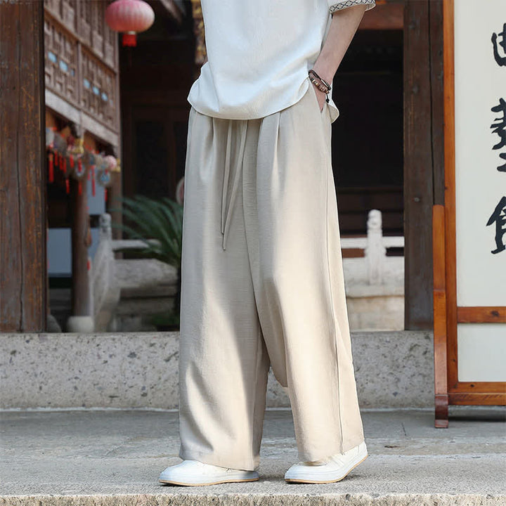 Buddha Stones Summer Casual Minimalist Drawstring Elastic Waist Solid Ankle Pants Men's Straight Leg Pants With Pocket - Beige - US/UK/AU46, EU56 (5XL) - image 0