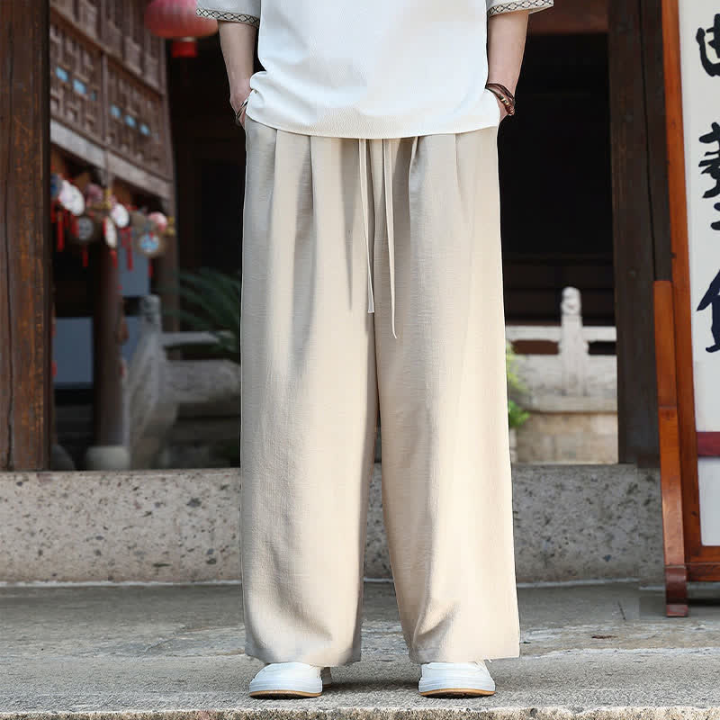Buddha Stones Summer Casual Minimalist Drawstring Elastic Waist Solid Ankle Pants Men's Straight Leg Pants With Pocket - image 2