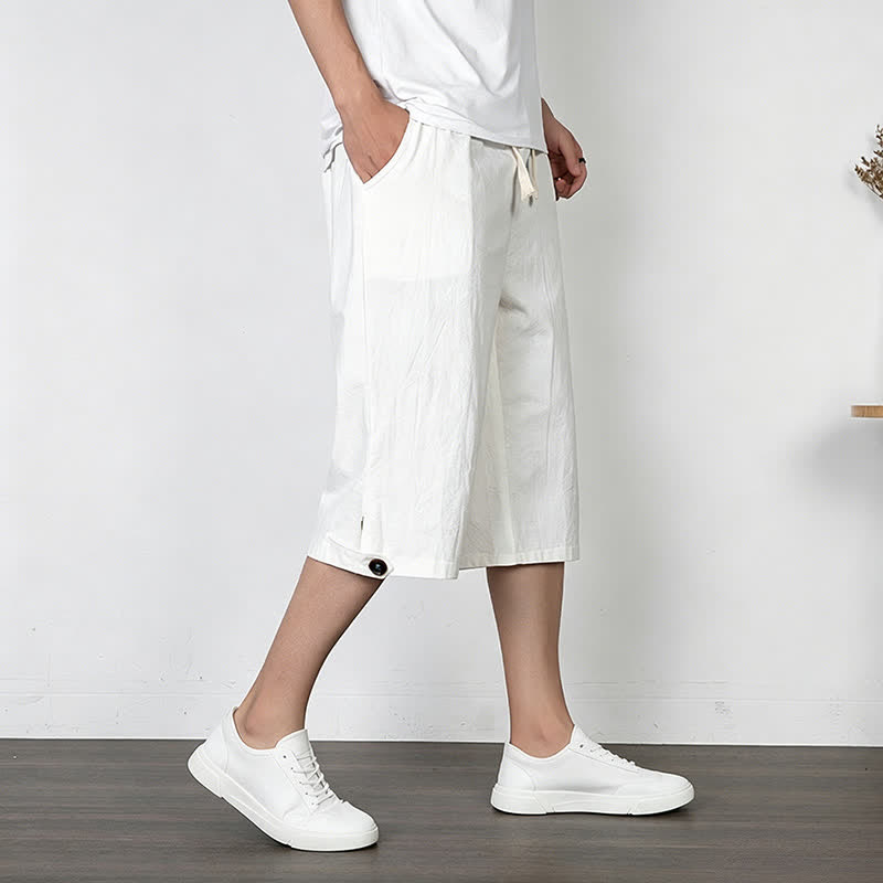 Buddha Stones Summer Casual Minimalist Drawstring Solid Half Pants Men's Straight Leg Pants With Pocket - image 16