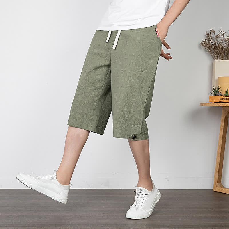 Buddha Stones Summer Casual Minimalist Drawstring Solid Half Pants Men's Straight Leg Pants With Pocket - image 2