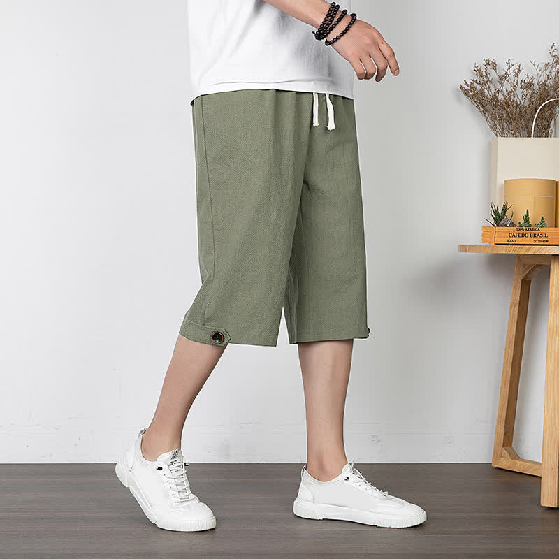 Buddha Stones Summer Casual Minimalist Drawstring Solid Half Pants Men's Straight Leg Pants With Pocket - DarkSeaGreen - US/UK/AU54, EU64 (9XL) - image 0