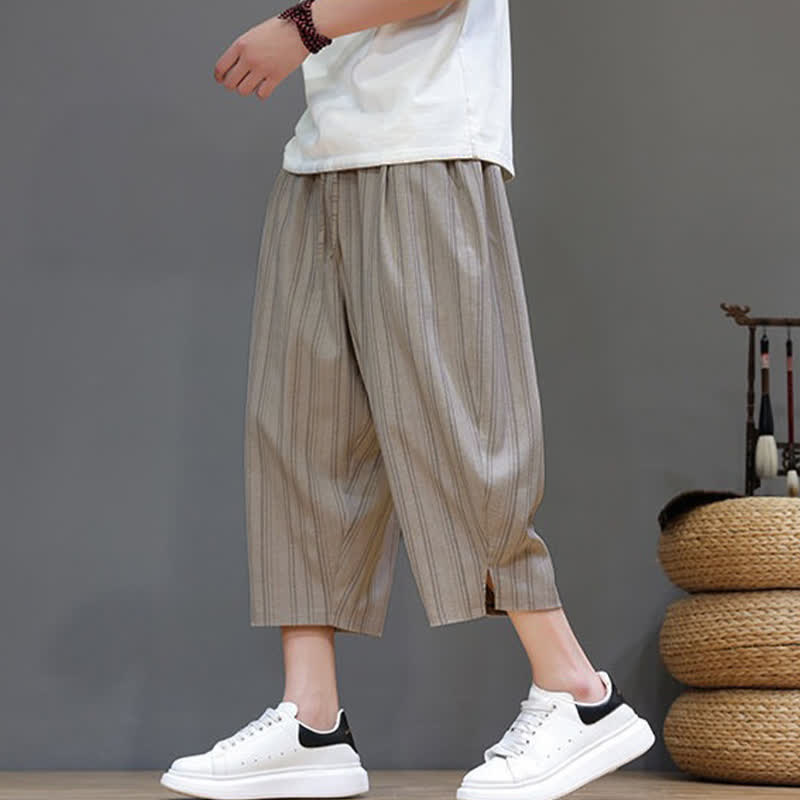 Buddha Stones Summer Casual Drawstring Striped Capri Pants Men's Harem Pants With Pocket - image 2