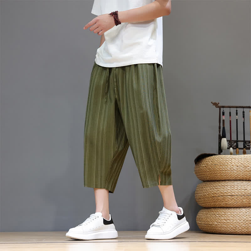 Buddha Stones Summer Casual Drawstring Striped Capri Pants Men's Harem Pants With Pocket - image 34