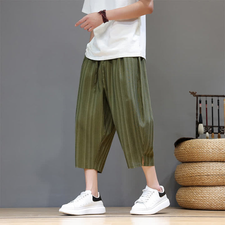 Buddha Stones Summer Casual Drawstring Striped Capri Pants Men's Harem Pants With Pocket - image 34