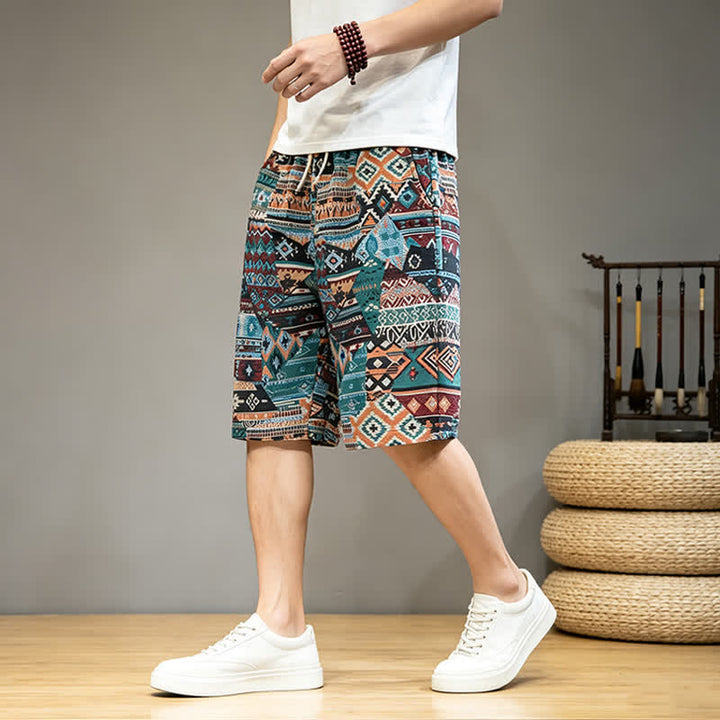 Buddha Stones Summer Casual Boho Drawstring Geometric Men's Shorts With Pockets - image 14