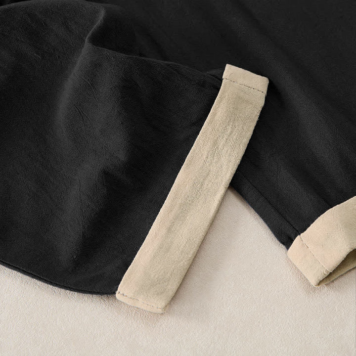 Buddha Stones Minimal Contrast Trim Pattern Cotton Linen Women's Elastic Waist Pants With Pockets - image 8