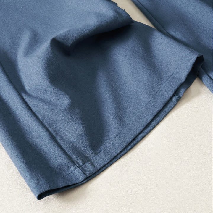 Buddha Stones Summer Elegant Solid Elastic Waist Button Zipper Design Cotton Linen Long Pants Women's Wide Leg Pants With Pockets - image 6