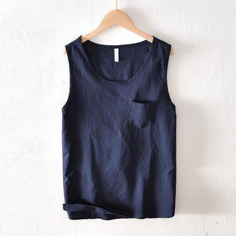 Buddha Stones Summer Casual Minimalist Solid Tank Top Men's Sleeveless T-Shirts With Patch Pocket - MidnightBlue - US/UK/AU42, EU52 (3XL) - image 0