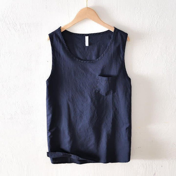 Buddha Stones Summer Casual Minimalist Solid Tank Top Men's Sleeveless T-Shirts With Patch Pocket - MidnightBlue - US/UK/AU42, EU52 (3XL) - image 0