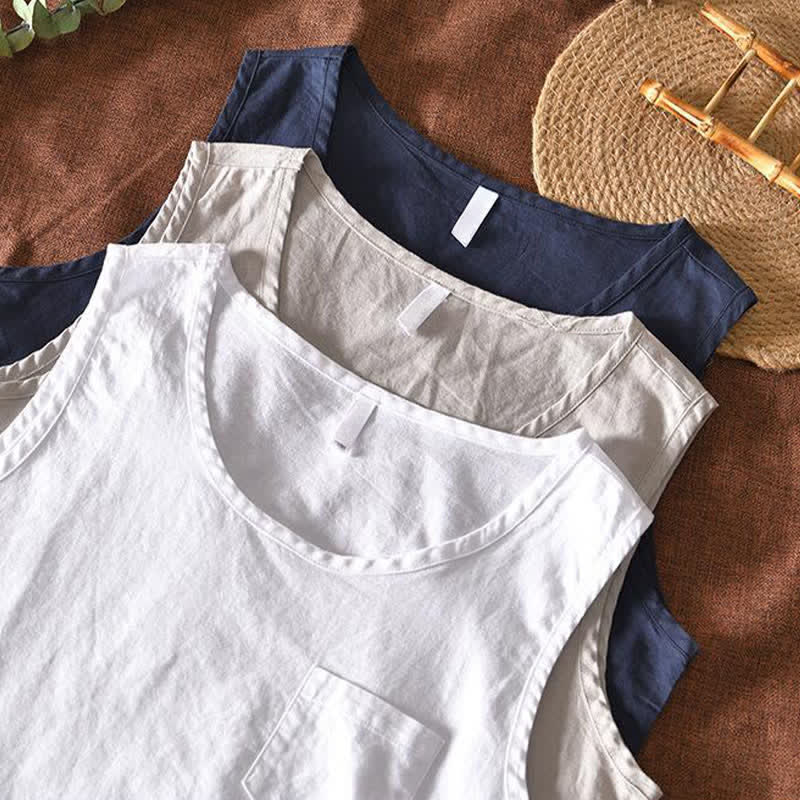 Buddha Stones Summer Casual Minimalist Solid Tank Top Men's Sleeveless T-Shirts With Patch Pocket - image 14
