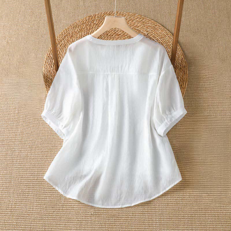 Buddha Stones Summer Casual Simple Solid V-Neck Lines Women's Short Sleeve T-Shirts - image 4