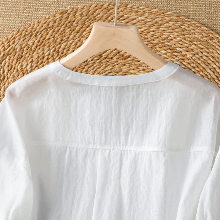 Buddha Stones Summer Casual Simple Solid V-Neck Lines Women's Short Sleeve T-Shirts - image 6