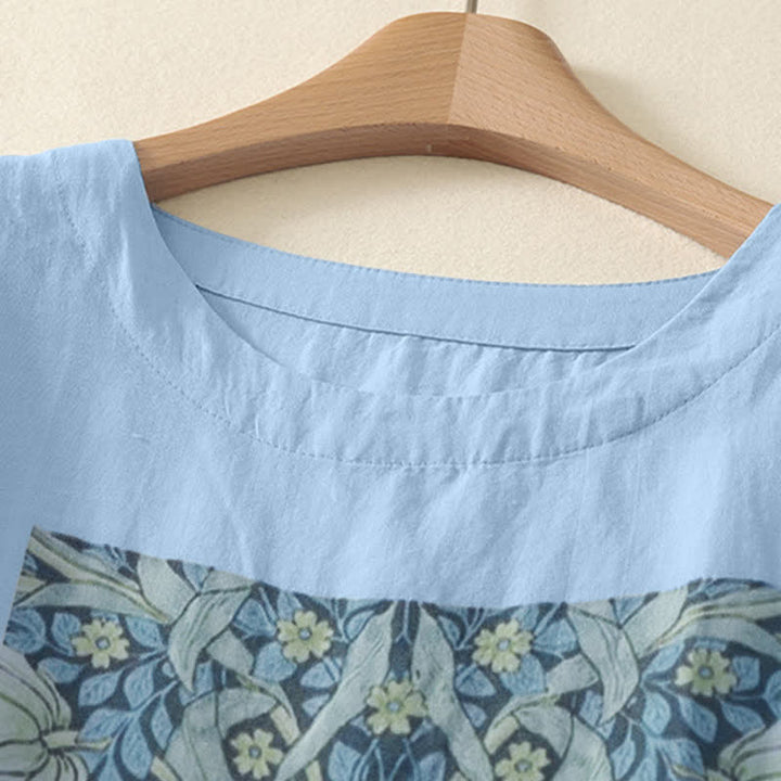 Buddha Stones Summer Casual Vintage Drawstring Abstract Flowers Print Women's Short Sleeve T-Shirts - image 6