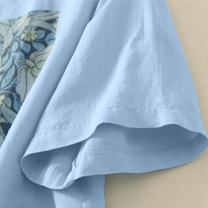 Buddha Stones Summer Casual Vintage Drawstring Abstract Flowers Print Women's Short Sleeve T-Shirts - image 7