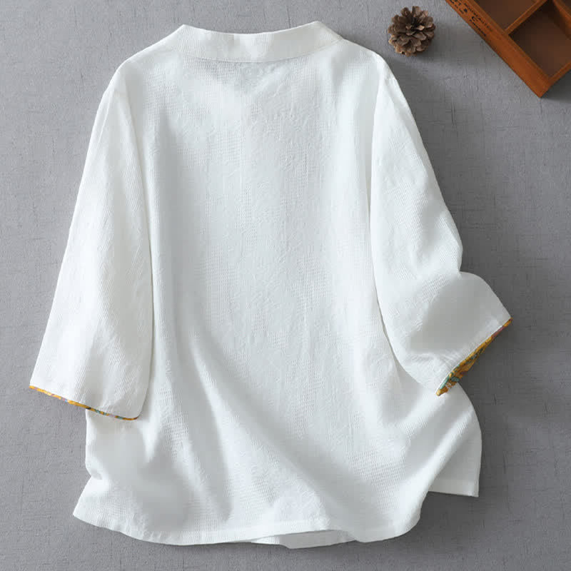 Buddha Stones Summer Tang Style Casual Frog Button Solid Women's Elbow-Length Sleeve Shirts - image 9