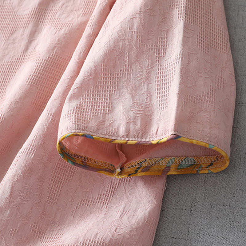 Buddha Stones Summer Tang Style Casual Frog Button Solid Women's Elbow-Length Sleeve Shirts - image 3