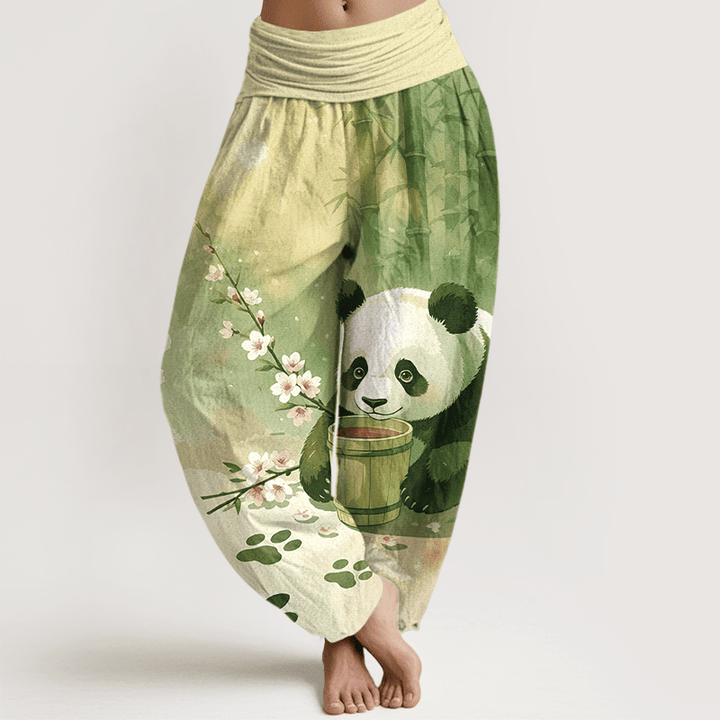 Buddha Stones Pure Cotton Panda Bamboo Blossom Pattern Women's Elastic Waist Harem Pants - YellowGreen - US16，UK/AU20，EU48 (3XL) - image 5
