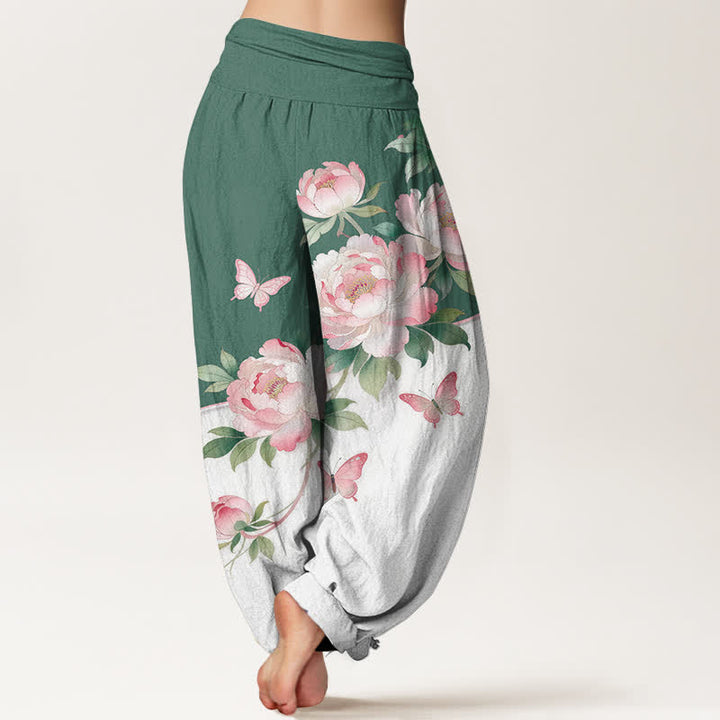 Buddha Stones Pure Cotton Floral Butterfly Pattern Women's Elastic Waist Harem Pants - image 6
