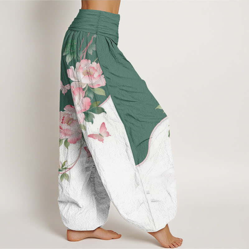 Buddha Stones Pure Cotton Floral Butterfly Pattern Women's Elastic Waist Harem Pants - image 7