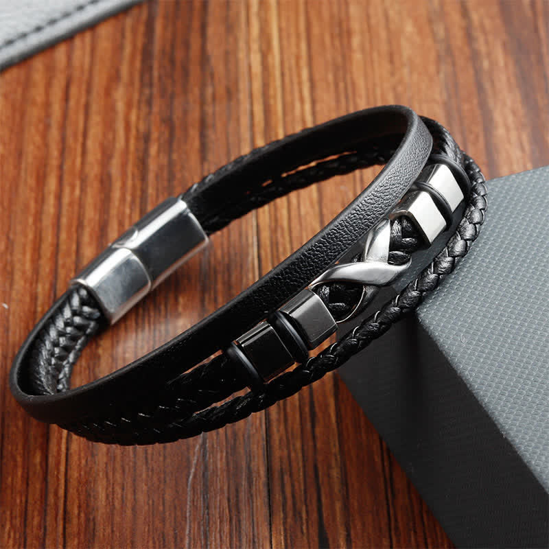 Buddha Stones Black Leather Titanium Steel Braided Strength Mens Bracelet - image 4