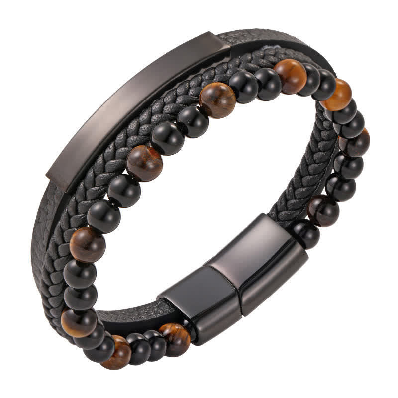 Buddha Stones Braided Leather Tiger Eye Strength Multi Layer Bracelet - Yellow - image 10