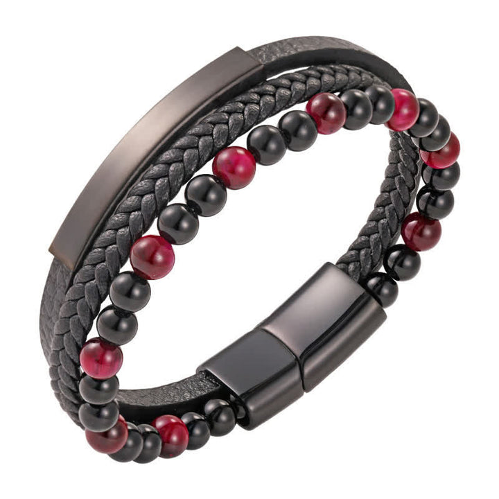 Buddha Stones Braided Leather Tiger Eye Strength Multi Layer Bracelet - Rose - image 17