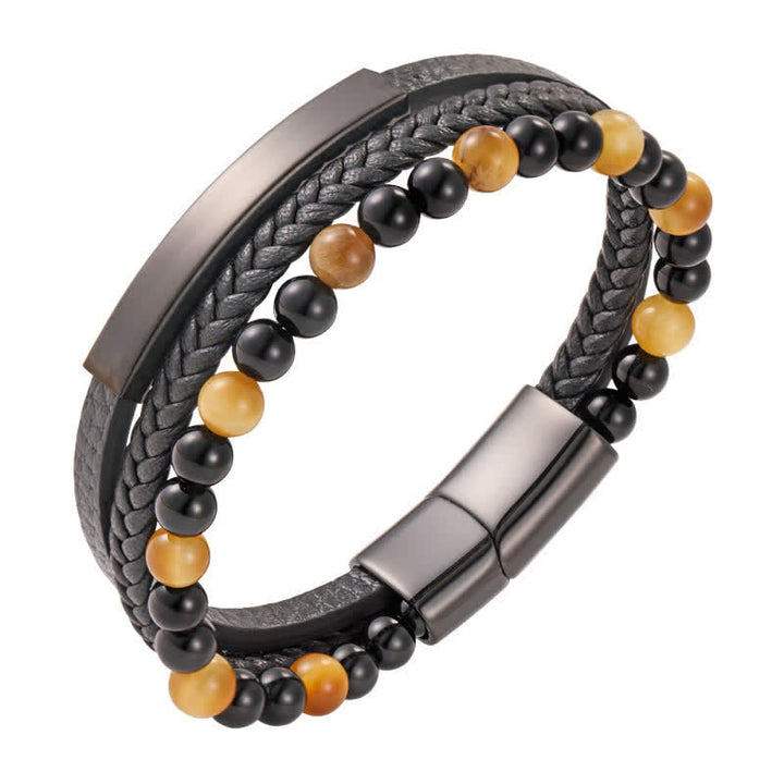 Buddha Stones Braided Leather Tiger Eye Strength Multi Layer Bracelet - Golden - image 19