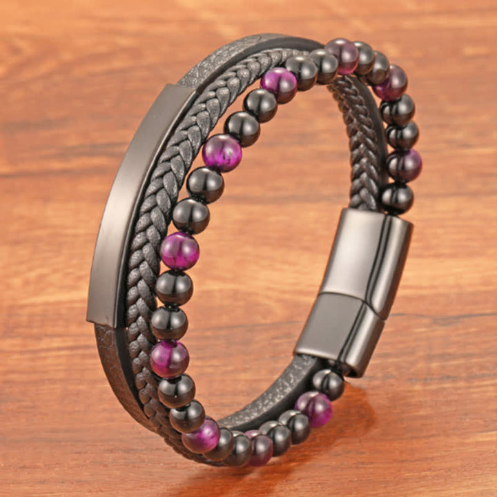 Buddha Stones Braided Leather Tiger Eye Strength Multi Layer Bracelet - image 16