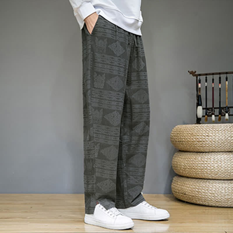 Buddha Stones Spring Summer Casual Vintage Geometric Long Pants Men's Straight Leg Pants With Pockets - image 4