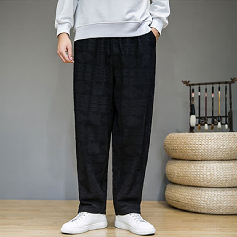 Buddha Stones Spring Summer Casual Vintage Geometric Long Pants Men's Straight Leg Pants With Pockets - image 11