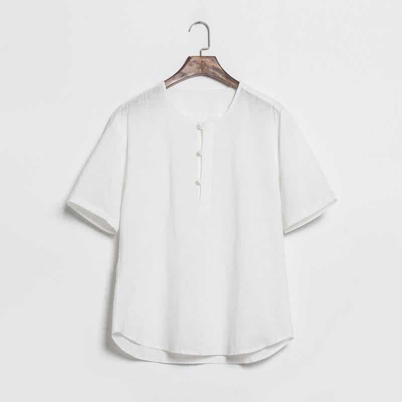 Buddha Stones Summer Casual Tang Style Frog Button Solid Men's Short Sleeve Shirts - White - US/UK/AU46，EU56 (5XL) - image 13