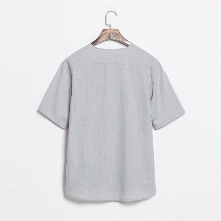 Buddha Stones Summer Casual Tang Style Frog Button Solid Men's Short Sleeve Shirts - image 12