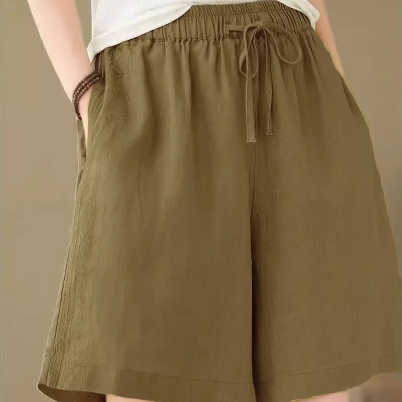 Buddha Stones Summer Casual Drawstring Solid Women's Shorts With Pocket - image 3