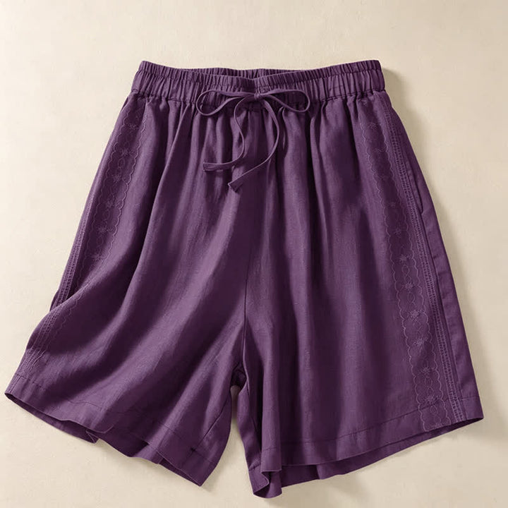 Buddha Stones Summer Casual Drawstring Solid Women's Shorts With Pocket - Purple - US12, UK/AU16, EU44 (3XL) - image 15