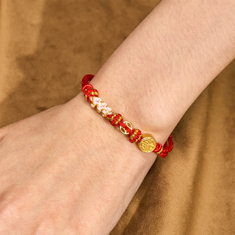Buddha Stones Fu Character Copper Coins Red String Blessing Bracelet - image 4