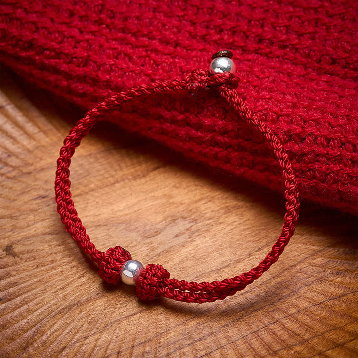 Buddha Stones 925 Sterling Silver Bead Red String Blessing Braided Bracelet - Red String(Luck ♥ Faith) - 17-18CM - image 0