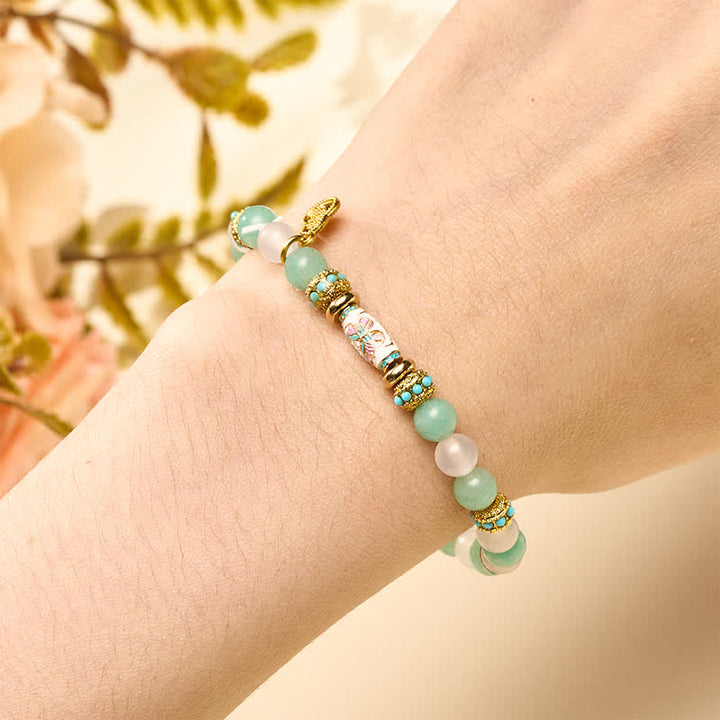 Buddha Stones Amazonite White Agate Enamel Barrel Bead Butterfly Hand Polished Round Bead Bracelet - image 4