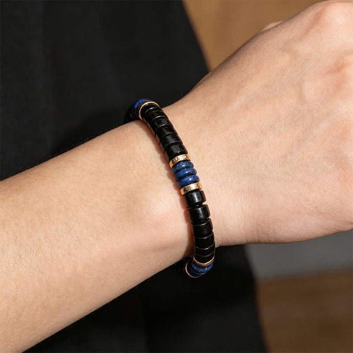 Buddha Stones Lapis Lazuli Black Onyx Truth Cube Bead Bracelet - image 3