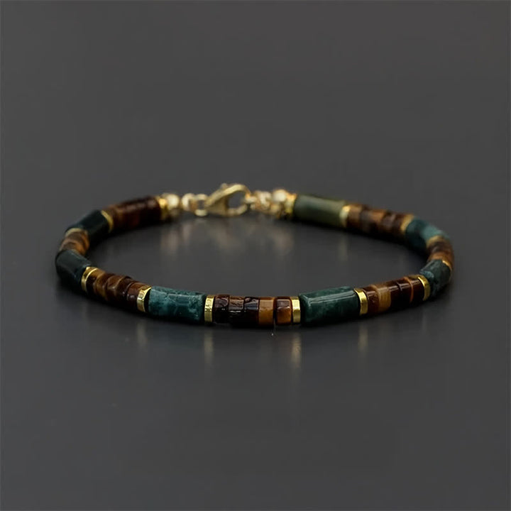Buddha Stones Lapis Lazuli Tiger Eye Cylindrical Bead Wisdom Bracelet - No Extender Chain(Wrist Circumference: 15-16cm) - image 0